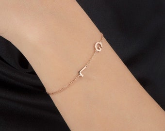14K Gold Initial Bracelet, Personalized Name Letter Jewelry