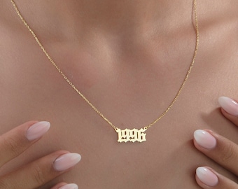 14K Gold Geburtsdatum Halskette, Engel Zahl Anhänger, personalisierte Glückszahl Schmuck