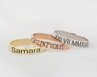 Personalized Silver Dainty Name Rings, 14K Solid Gold Custom Made Initial Bands, Family Statement Rings For Mothers, Best Mother's Day Gift