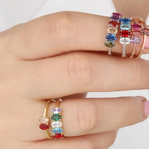 10K Gold Oval Form Birthstone Ring, personalisierte Geschenke, Schmuck nach Maß, Silber Familie Multiple Birthstone Ring, einzigartige Geschenke für Mama