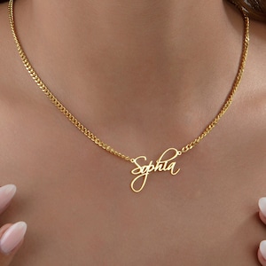14K Gold Cuban Chain Name Necklace, Gift For Mothers, Custom Silver Name Necklace, Personalized Gifts, Birthday Gift, Unique Gifts For Mom