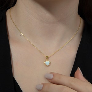 Sterling Silver Heart Opal Necklaces, 14K Gold White Opal Pendant, Fire Opal Necklace, Birthstone, Best Gift For Her, Unique Gifts For Mom