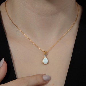 14K Gold Teardrop Opal Necklace, Silver White Pear Opal Pendant, October Birthstone Necklace, Opal Jewelry For Woman, Best Mother's Day Gift