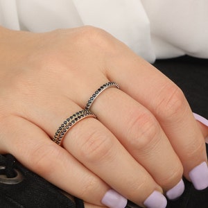 Silver Black Diamond Eternity Ring, Dainty Stacking Ring, 14K Gold Stackable Rings, Diamond Wedding Engagement Rings, Unique Gifts For Mom