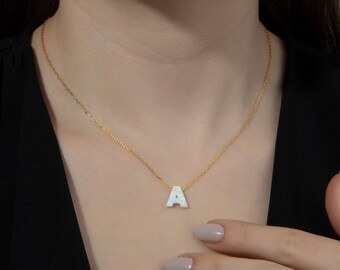 Opal Anfang Halskette, Sterling Silber Buchstabe Anhänger, individuelles Geschenk
