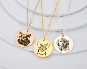 Silver Pet Portrait Photo Necklace, Gold Animal Picture Pendants, Cat Dog Lovers Customized Memorial Jewelry For Mom, Best Mother's Day Gift