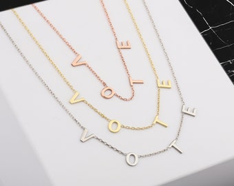Sterling Silver 'Vote' Necklace, Initial Letter Pendant, Gifts For Mom