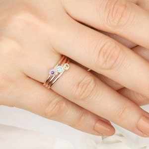 10K Gold Multi-Band Birthstone Rings, Personalized Gifts, Silver Stackable Birthstone Rings, Birthday Gifts For Her, Unique Gifts For Mom