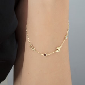 Silber Geburtsstein Buchstabe Armband, 14K Gold Geburtsstein erste Armband, Geschenk für Mutter, personalisierte Geburtstagsgeschenk, einzigartige Geschenke für Mutter