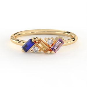 Baguette Birthstone Ring for Mom, Personalized Family Jewelry, Custom Birthstone, Grandma Gift