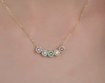 Family Birthstone Necklace for Mom or Grandma | 14K Gold Personalized Necklace | Custom Birthstone Jewelry