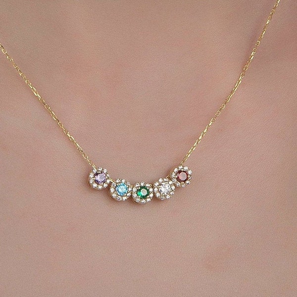 14K Gold Multi Birthstone Necklaces, Personalized Gifts For Mom, Silver Family Birthstone Pendants, Gift For Mothers, Best Mother's Day Gift