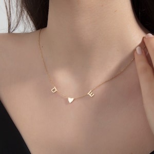 18K Gold Initial Necklace, Couples Heart Necklace, 14K Gold Name Necklace, Letter Necklace, Meaningful Gift For Moms, Best Mother's Day Gift image 6