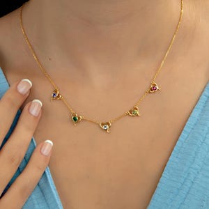 Custom Made Family Birthstone Necklace For Mom, Birthstone Heart Charm Necklace, Meaningful Birthday Gifts For Mothers, Unique Gifts For Mom