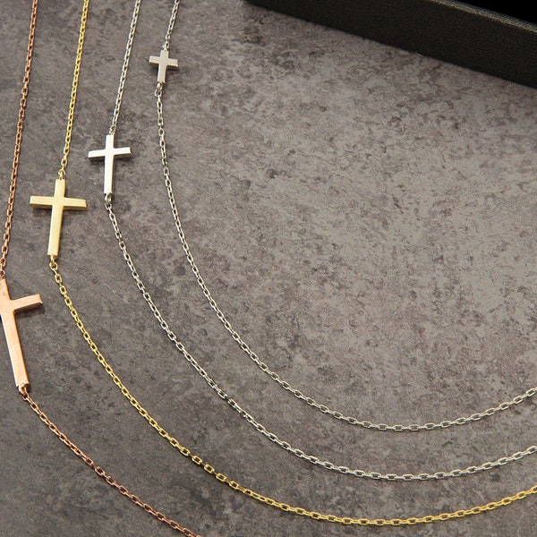 Silver Cross Necklace For Women, 18K Sideways Cross Necklace, 14K Gold Cross Pendant, Religious Jewelry, Gift For Mom, Best Mothers Day Gift