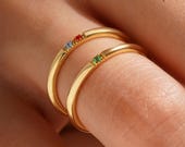 Personalized Family Birthstone Ring, 14K Gold Stacking Gemstone Ring