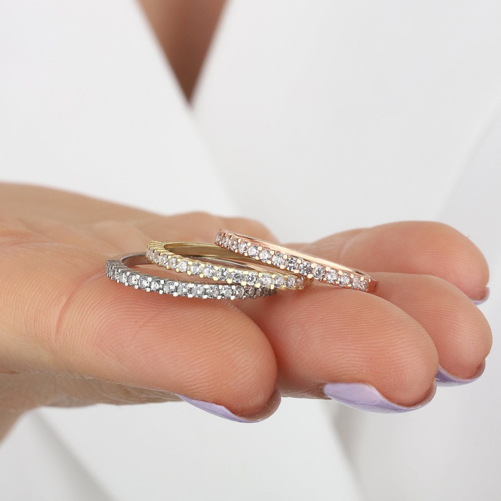 Dainty Diamond Eternity Rings, Solid 14K Gold Stackable Wedding Bands ...