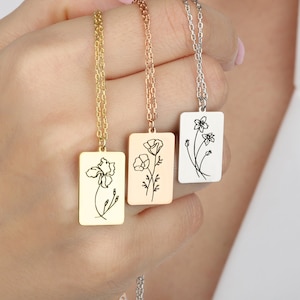 Minimalist Floral Necklace, Silver Dainty Birth Flower Necklace, Birthday Gifts For Women, Custom Made Gifts For Mom, Unique Gifts For Mom