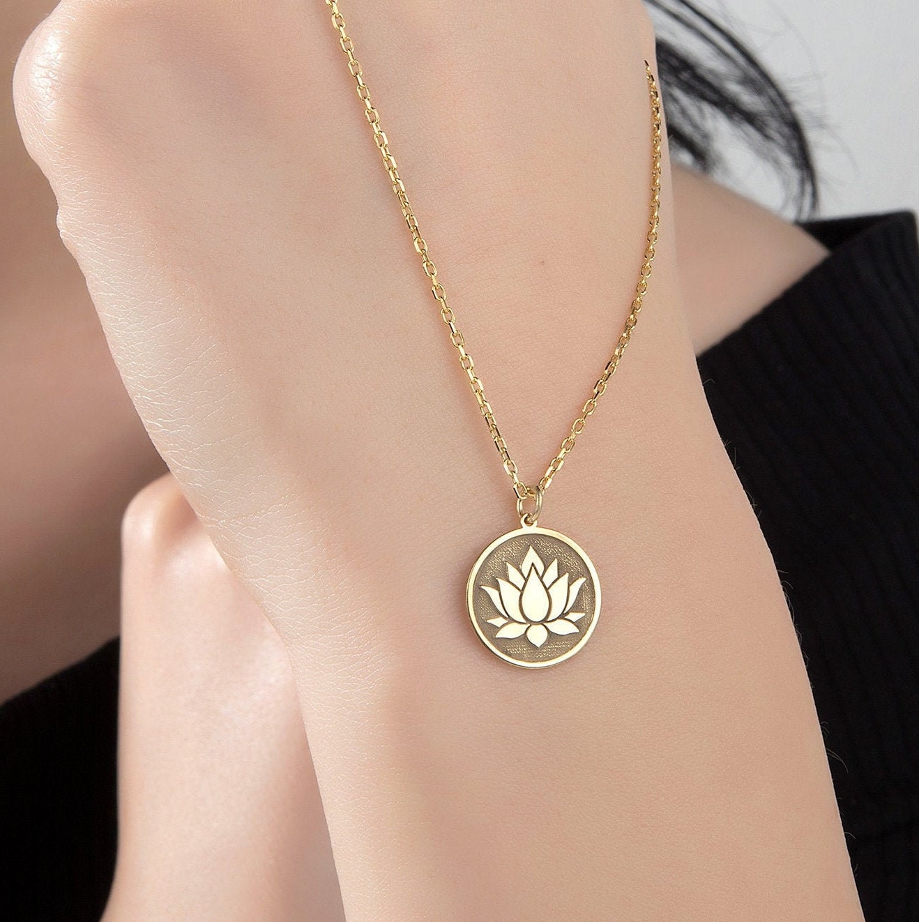 14 K Gold Lotus Necklace - Etsy 14 K Gold Lotus Necklace - Etsy