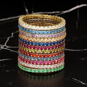14K Gold Full Infinity Birthstone Ring, Stackable Eternity Band ...