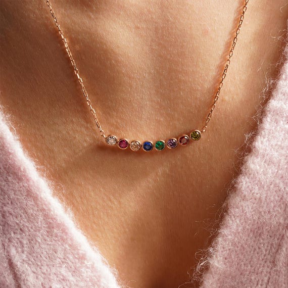 14k Gold Necklace Custom Family Birthstone Necklace 14K Gold