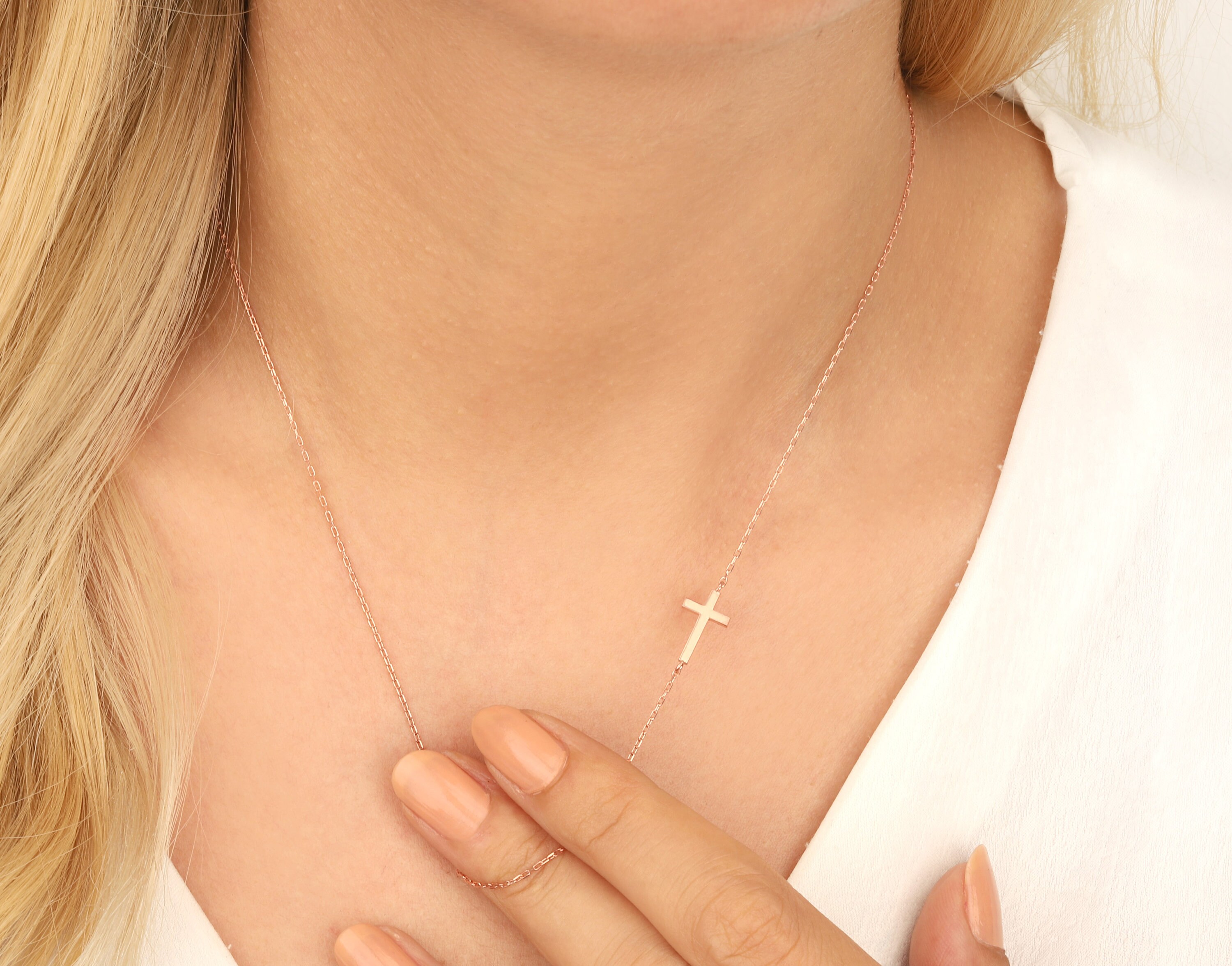 14K Gold Cross Necklace Sideways Cross Necklace Sideway Etsy