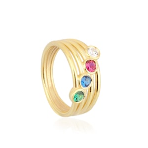10K Gold Multi-Band Birthstone Ring, Geschenke nach Maß, Silber Birthstone Bands, personalisierter Schmuck, Geschenke für sie, einzigartige Geschenke für Mama