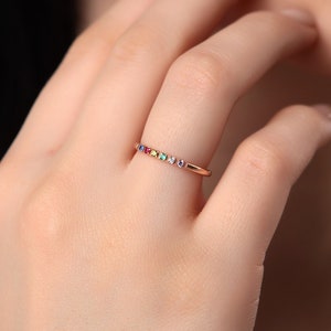 Family Birthstone Ring For Mothers, Personalized Gift, 14K Gold Multi Birthstone Ring, Silver Stacking Gemstone Ring, Best Mother's Day Gift image 2