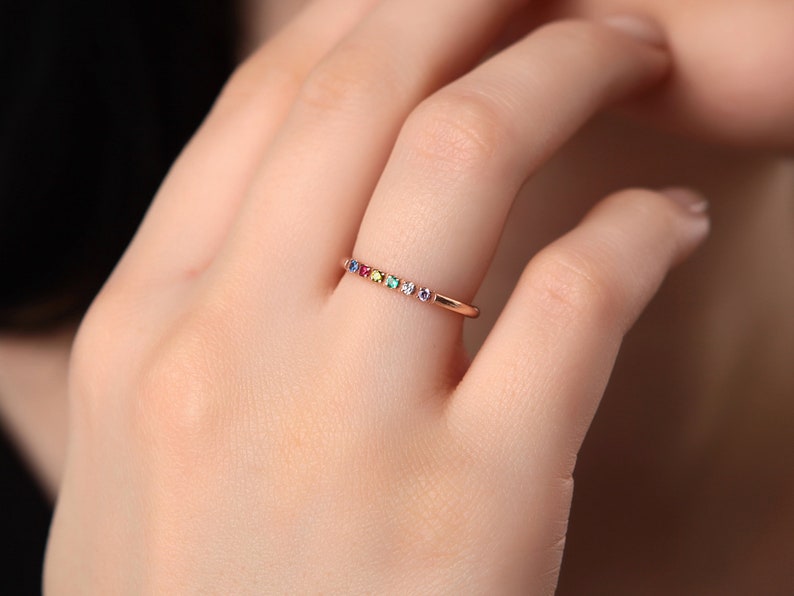 Family Birthstone Ring For Mothers, Personalized Gift, 14K Gold Multi Birthstone Ring, Silver Stacking Gemstone Ring, Best Mother's Day Gift image 2