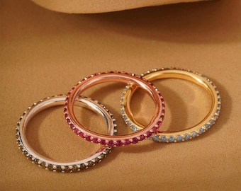 Full Infinity Birthstone Ring, Silver Birthstone Stackable Ring, Personalized Gift For Mothers, Stacking Eternity Ring, Unique Gifts For Mom