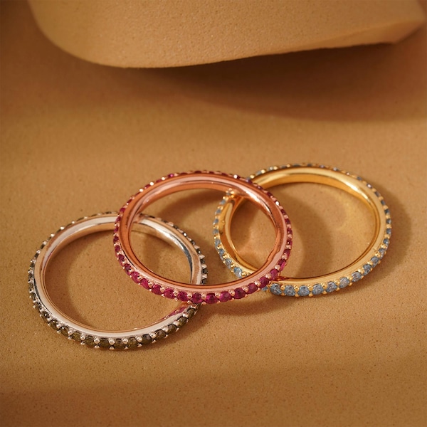 Full Eternity Birthstone Ring, Sterling Silver Stackable Ring, Personalized Gift For Mothers