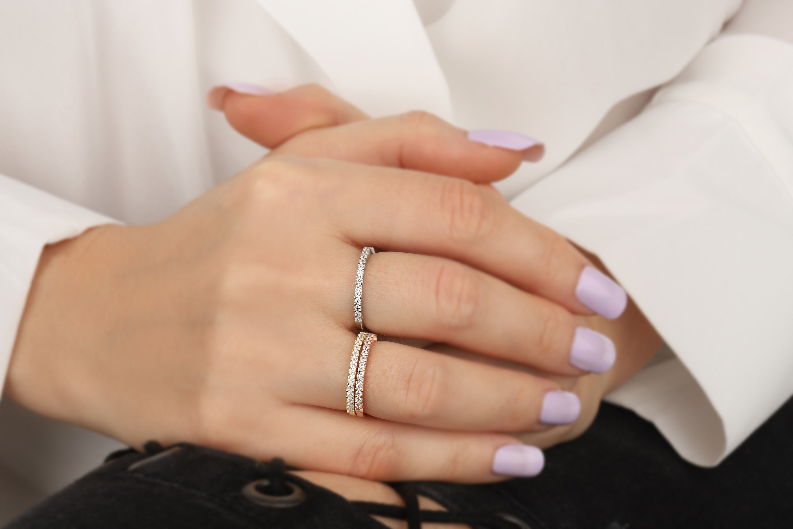 Dainty Diamond Eternity Rings, Solid 14K Gold Stackable Wedding Bands ...