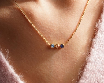 Personalized Birthstone Necklace, Sterling Silver, Family Jewelry