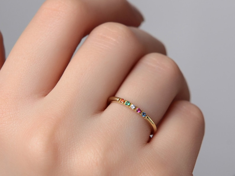 Family Birthstone Ring Stacking Gemstone Ring Personalized image 1