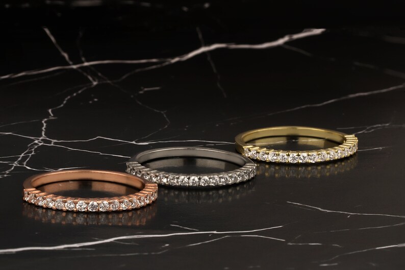 Dainty Diamond Eternity Rings, Solid 14K Gold Stackable Wedding Bands ...