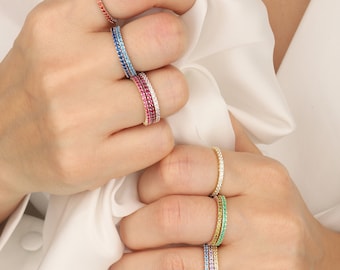 14K Gold Full Infinity Birthstone Ring, Stackable Eternity Band, Personalized Gemstone Jewelry