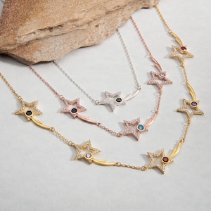 Comet Birthstone Star Necklaces, Custom Birthstone Star Necklace, Personalized Jewelry, Birthday Gift For Grandmothers, Unique Gifts For Mom