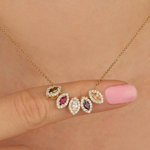 Silver Birthstone Necklace Personalized 