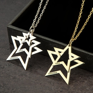 Custom Multiple Name Necklaces, Silver Family Name Necklace For Mothers, Star Pendants, Personalized Birthday Gifts, Unique Gifts For Mom