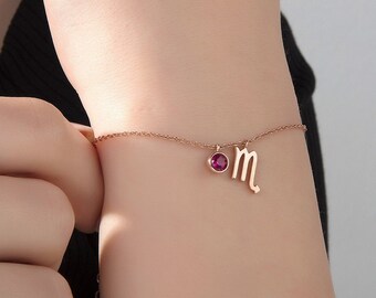 Zodiac Birthstone Charm Bracelet, Personalized Jewelry