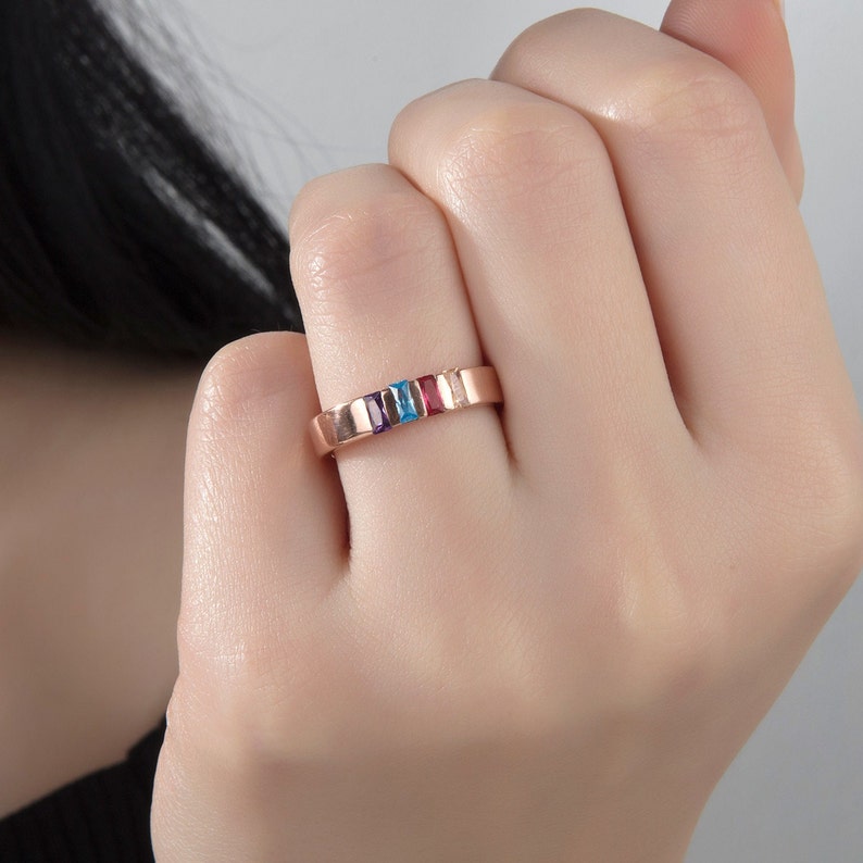 FIBO STEEL Initial Birthstone Rings For Women - 14K