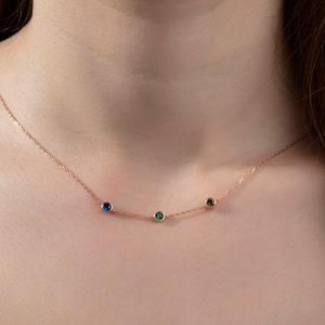 Custom Made Gold Birthstone Necklace, Personalized Gifts, Spaced Multi Birthstone Necklace, Family Birthstone Necklace, Unique Gifts For Mom
