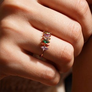 14K Gold Marquise Birthstone Ringe, 10K Edelstein Ringe, personalisierte Geschenke, Silber Birthstone Ring, Geschenke für Omas, einzigartige Geschenke für Mama