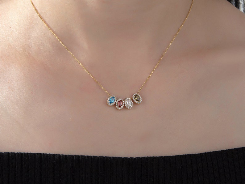14K Solid Gold Birthstone Necklace, Silver Family Birthstone Necklace For Moms, Personalized Gifts For Grandmother's, Best Mother's Day Gift image 3