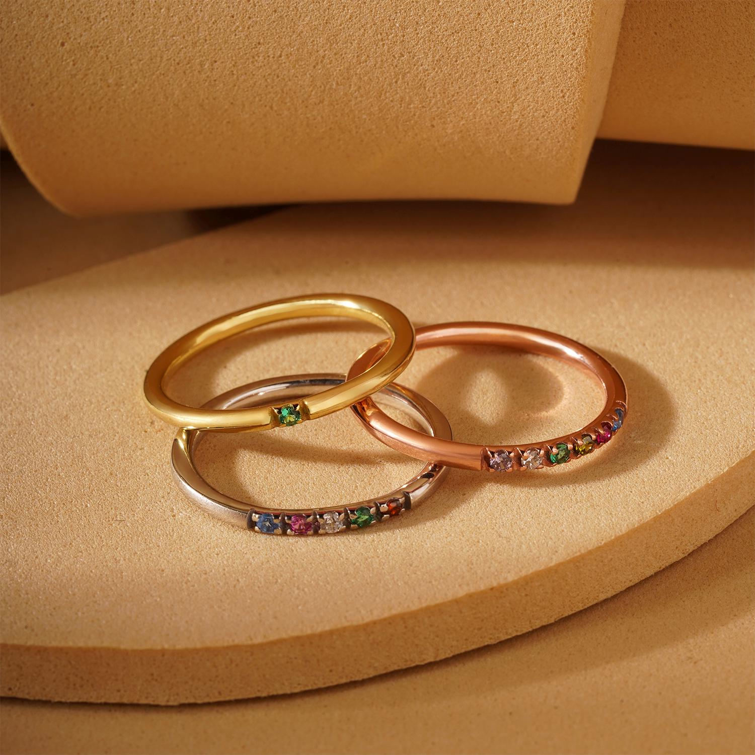 14K Gold Initial Birthstone Rings, 10K Family Birthstone Rings For Mom, Personalized Gifts, Stacking Gemstone Rings, Unique Gifts For Mom