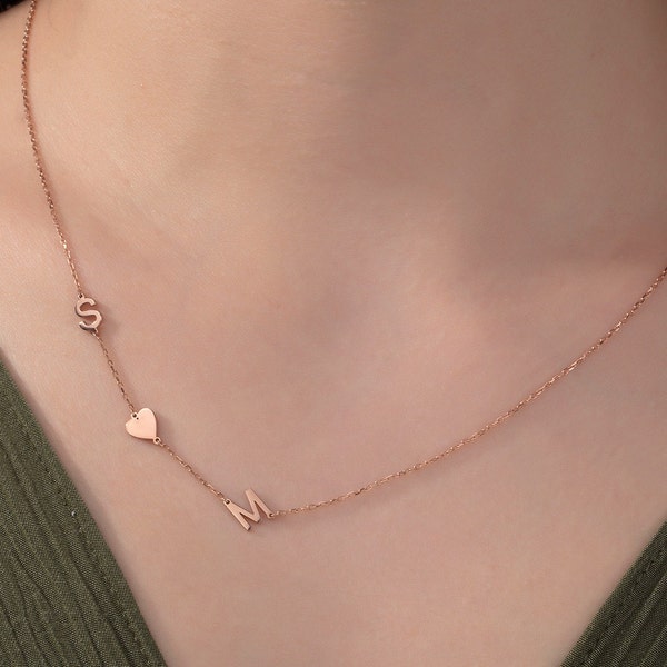 Personalized Initial Necklace, Sterling Silver, Gold, Couples Jewelry
