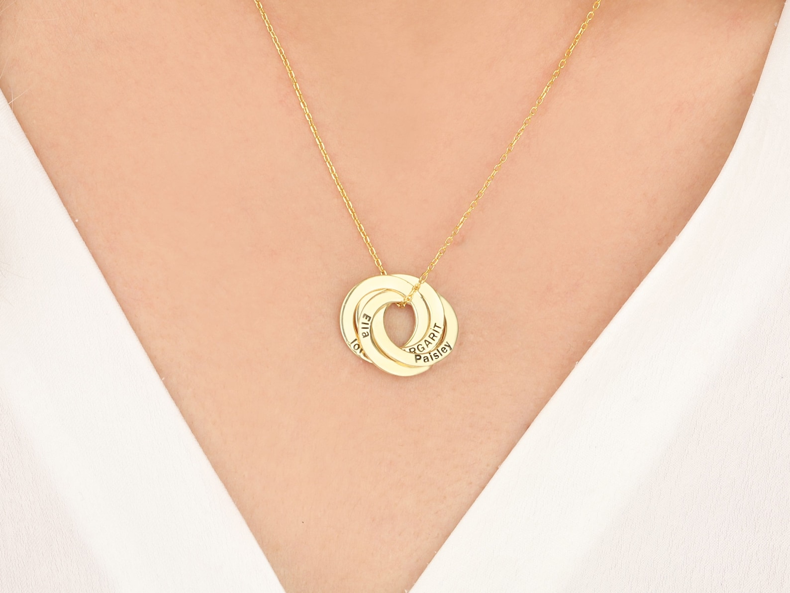 14K Gold Name Necklace, Name Engraved Multiple Circle Pendants, Personalize Gift, Custom Made Silver Family Necklace, Christmas Gift For Mom