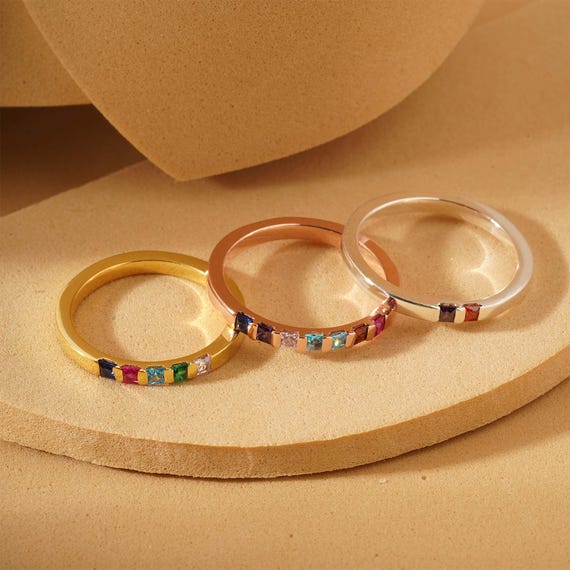 Custom Birthstone Ring For Mom, Personalized Family Ring, Dainty Stacking Rings, Gift For Grandma