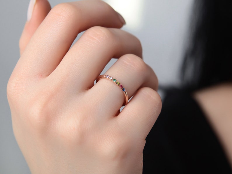 Family Birthstone Ring For Mothers, Personalized Gift, 14K Gold Multi Birthstone Ring, Silver Stacking Gemstone Ring, Best Mother's Day Gift image 9