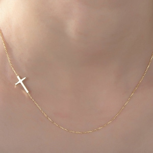14K Gold Sideways Cross Necklace For Women, Gifts For Mom, Birthday Gifts for Daughter, 18K Gold Side Cross Necklace, Unique Gifts For Mom